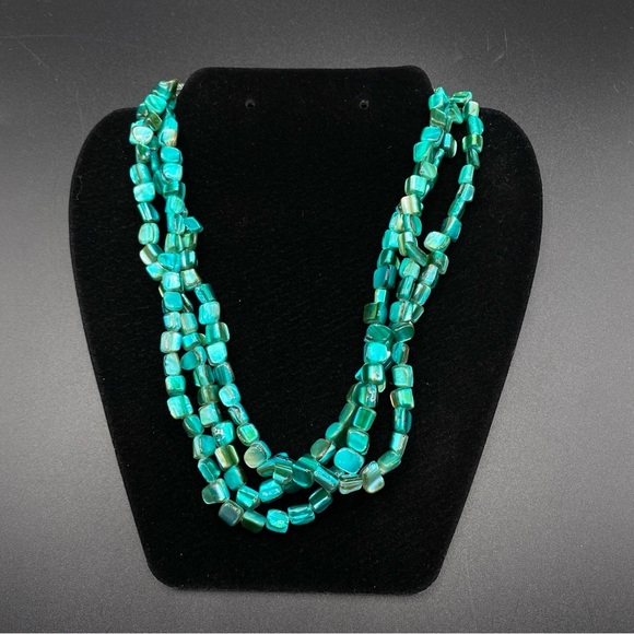 Seashells Dyed Turquoise Natural Beads Mulitstrand Necklace - Picture 1 of 9